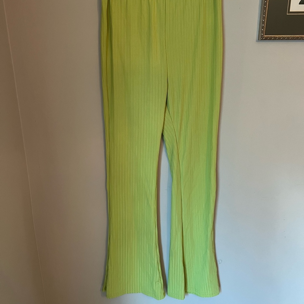 Solid Ribbed Flared Leg Pants